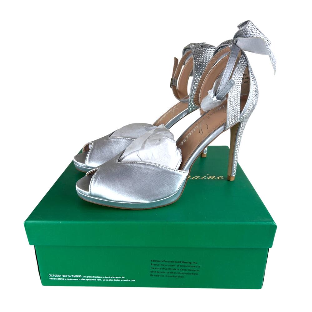 Lauren Lorraine Fling Womens 8.5 Silver Rhinestone Bow Tie Stiletto Heels NWT